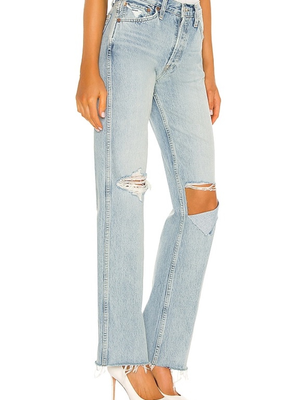Re/Done High Waisted Light Wash Distressed Straight-Leg Jeans